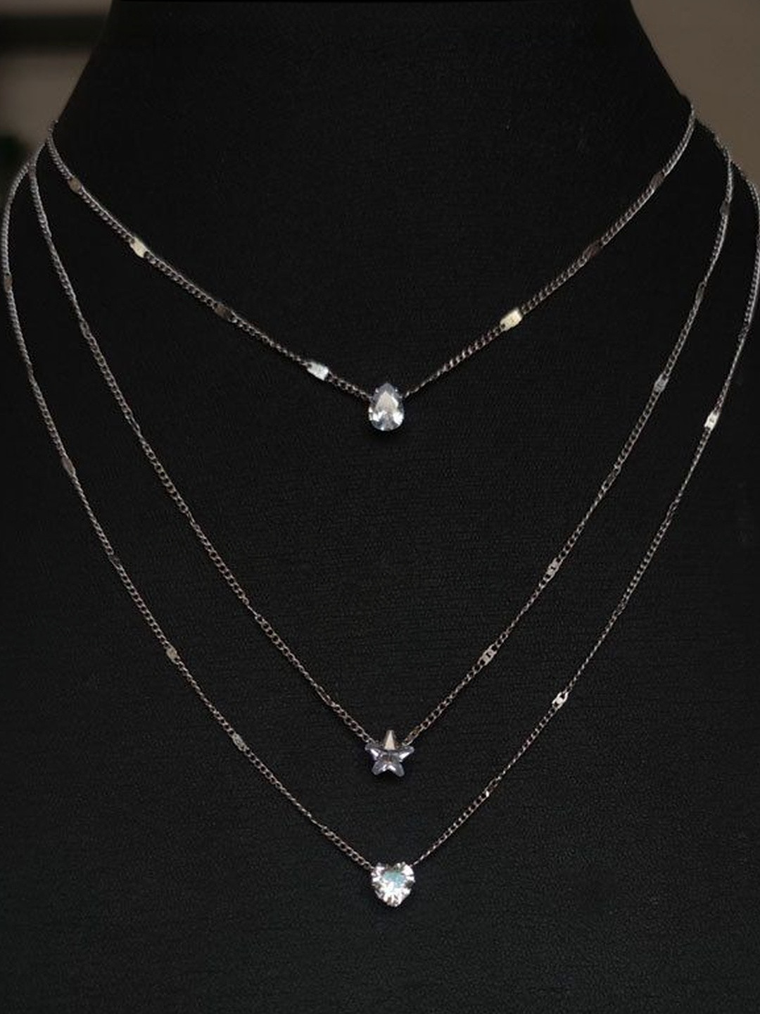QUECY Silver-Plated Layered Necklace