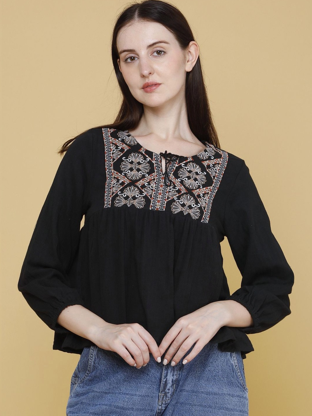 LIMEROAD Embroidered Ethnic Cotton Top