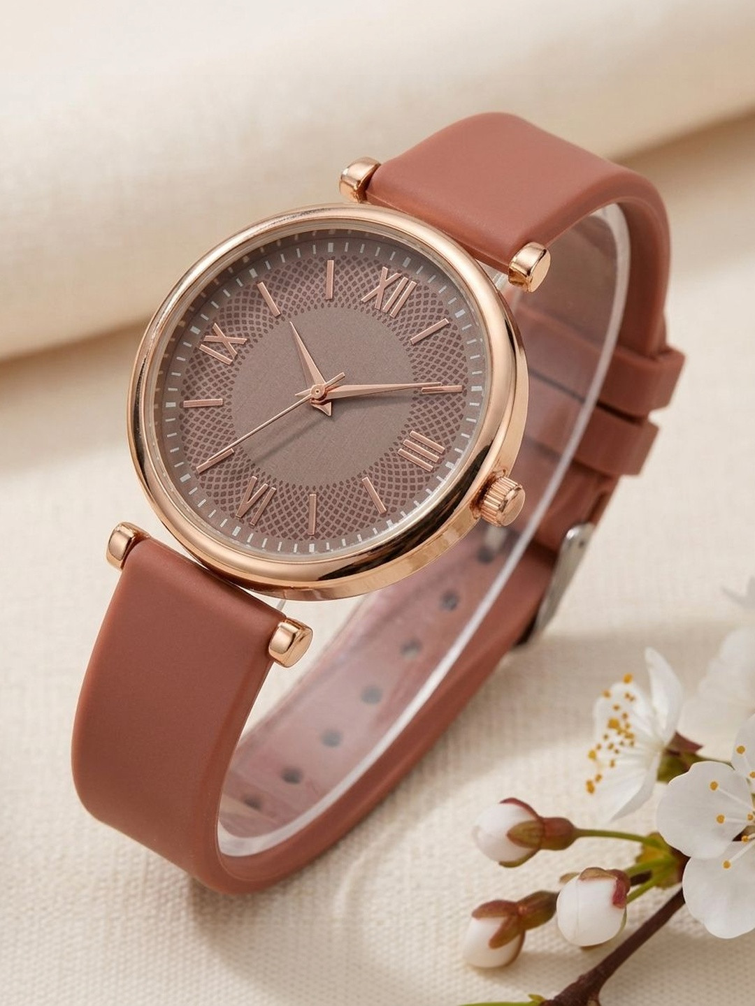 Praizy Times Women Brass Dial & Straps Analogue Glow in the Dark Inlays Watch DB-SILICON-BROWN
