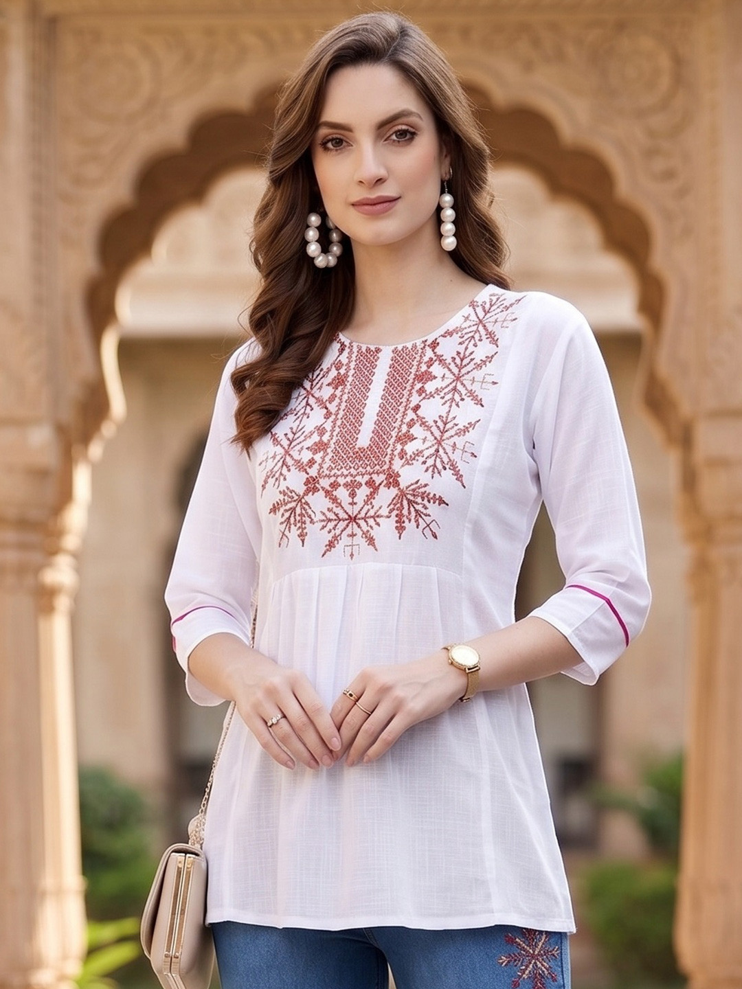 KALINI Viscose Rayon Embroidered Ethnic Tunic