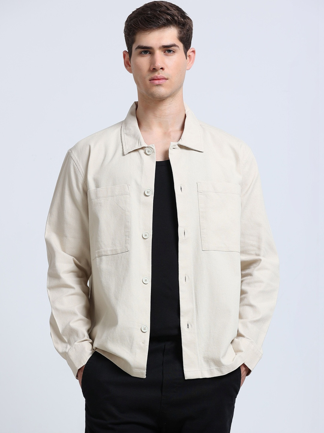GLORYBOYZ Men Relaxed Fit Textured Utility Shirt With Dual Patch Pockets