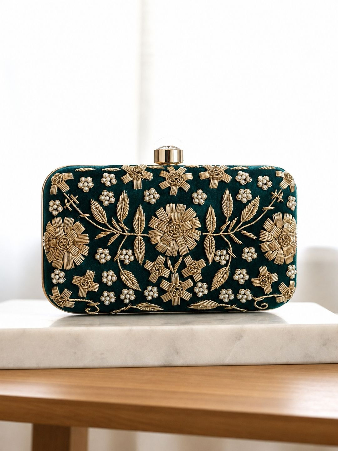MaFs Embroidered Embellished Box Clutch