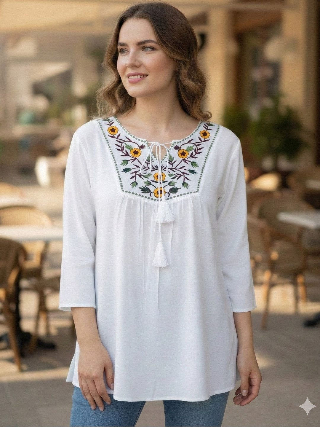 NAKSHKURTIS Floral Embroidered Handloom Kurti