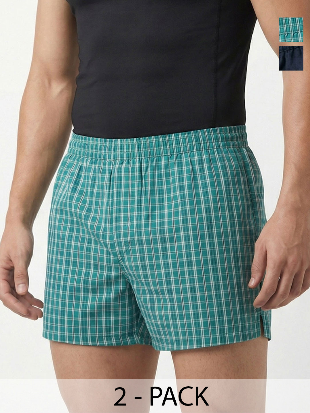 VASTRADO Shamrock Green Checks & Solid Navy Boxers