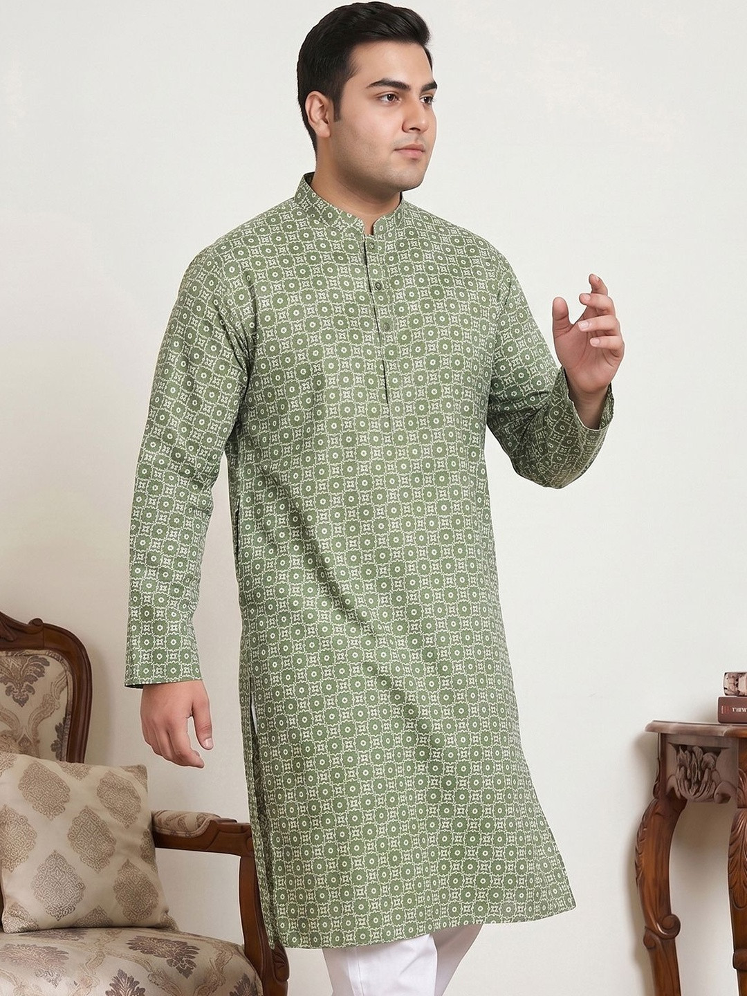 Jompers Men Geometric Printed Block Print Kurta