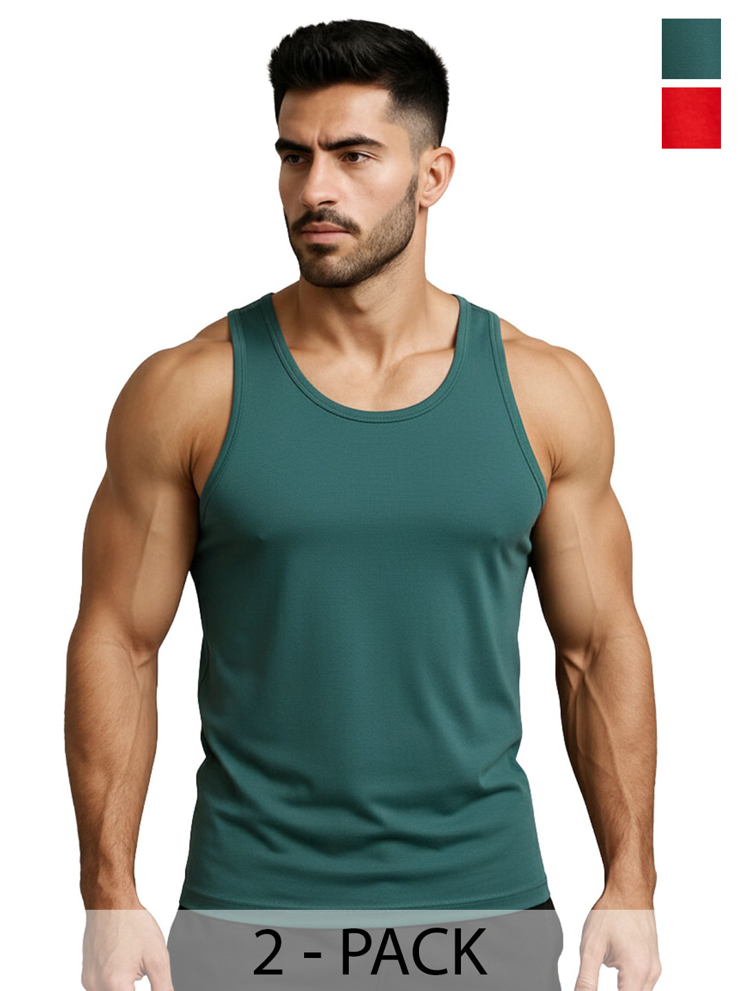 3Colors Pack Of 2 Round Neck Sleeveless Dri-FIT Gym Vest