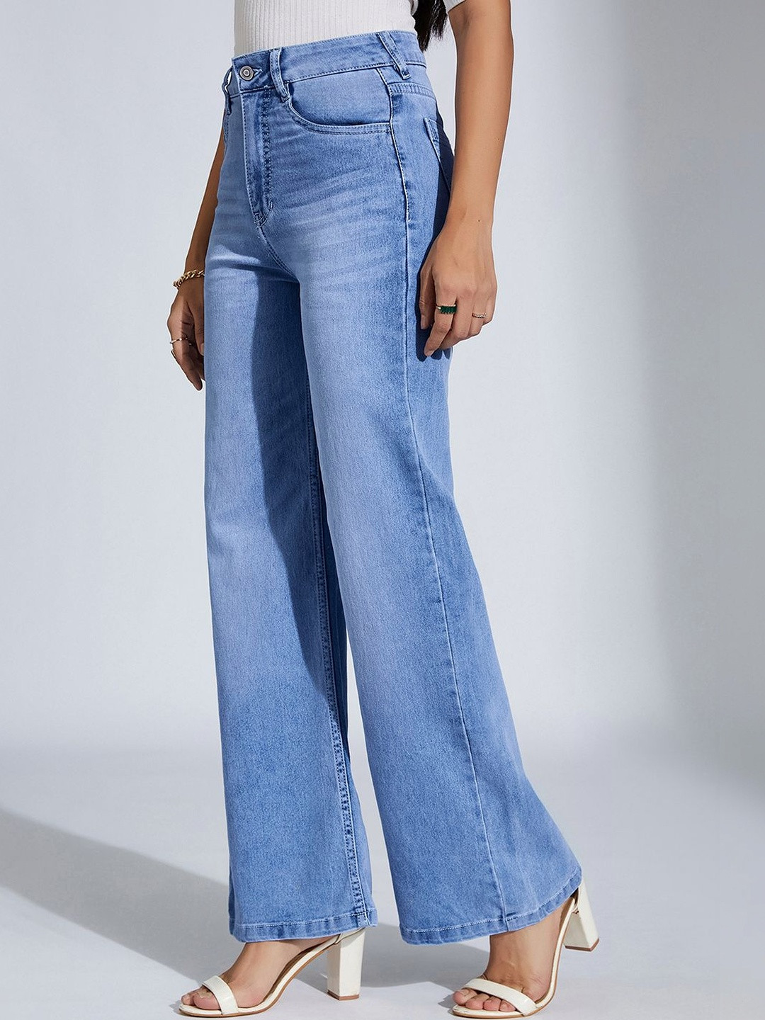 Miss Chase Women Wide-Leg High-Rise Regular-Length Stretchable Shaping Denim Jeans