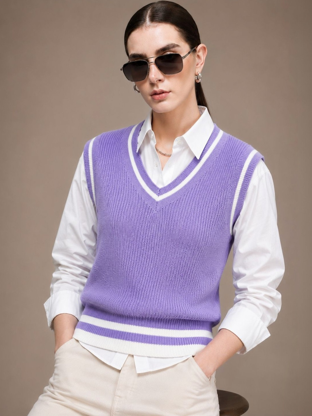 Roadster Women Colourblocked Woollen Sweater Vest