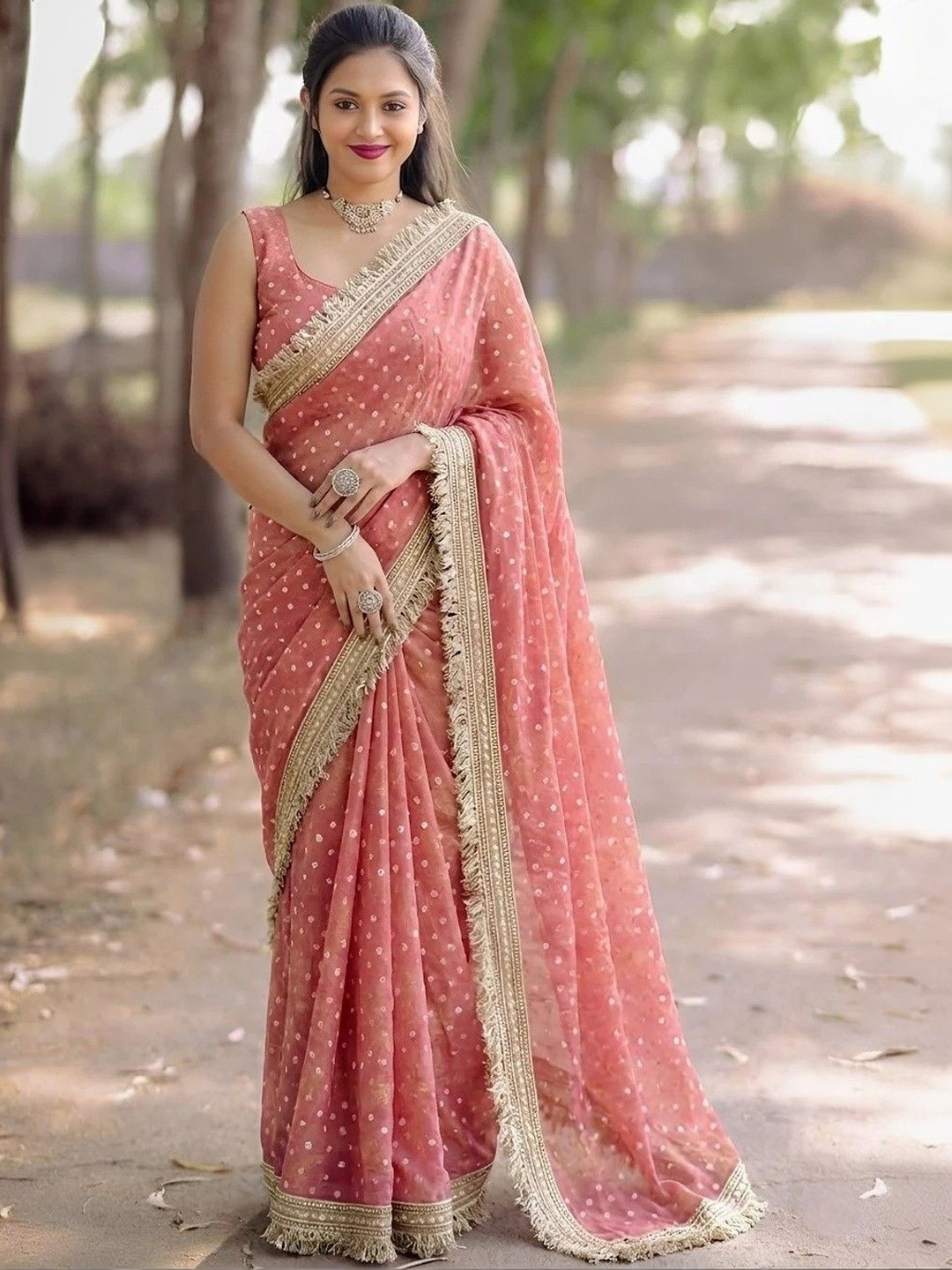 krisha fashion Woven Design Zari Pure Georgette Fusion Saree
