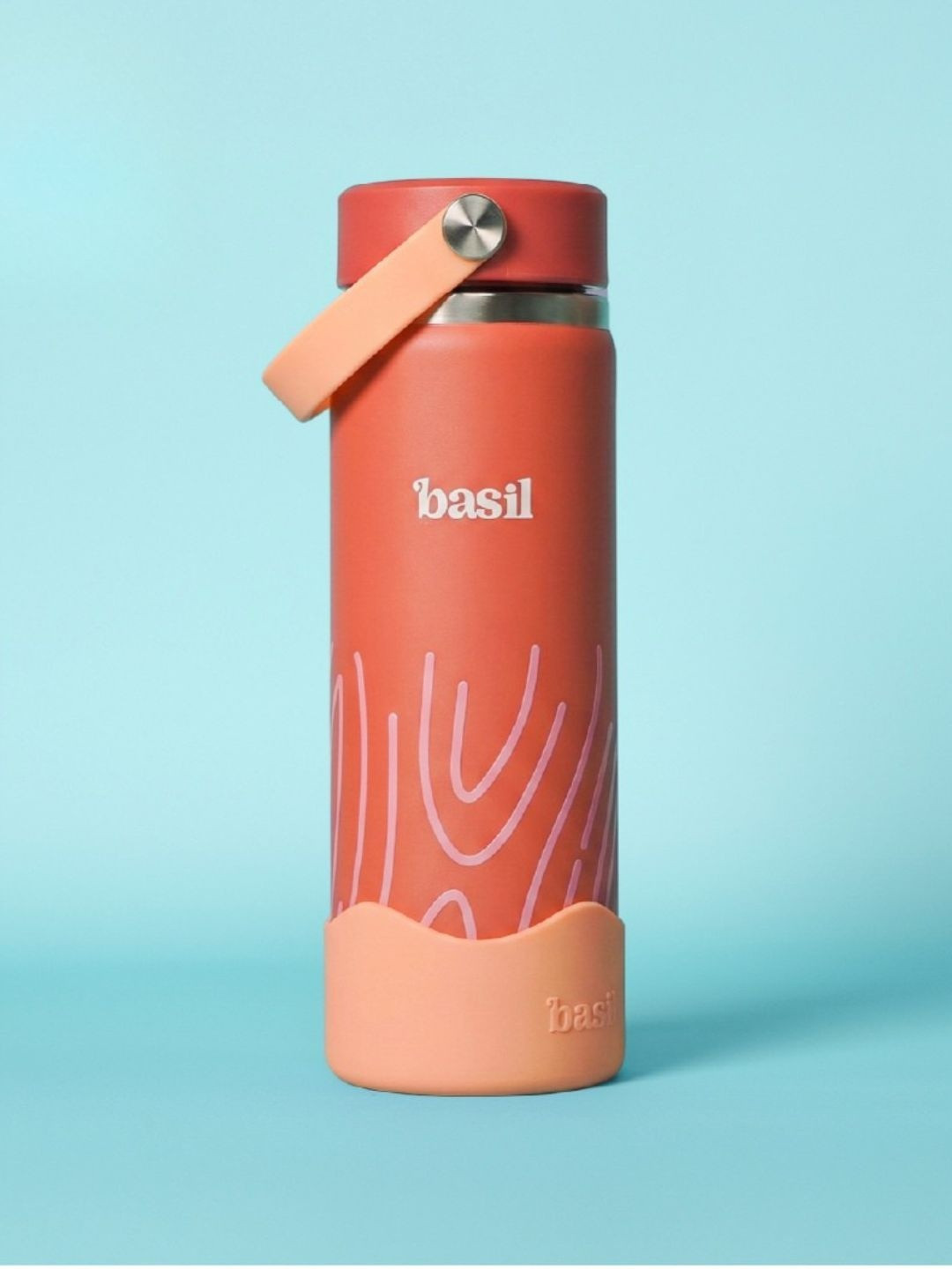 BASIL Orange & Peach-Coloured Single Stainless Steel Abstract Double Wall Vacuum Water Bottle
