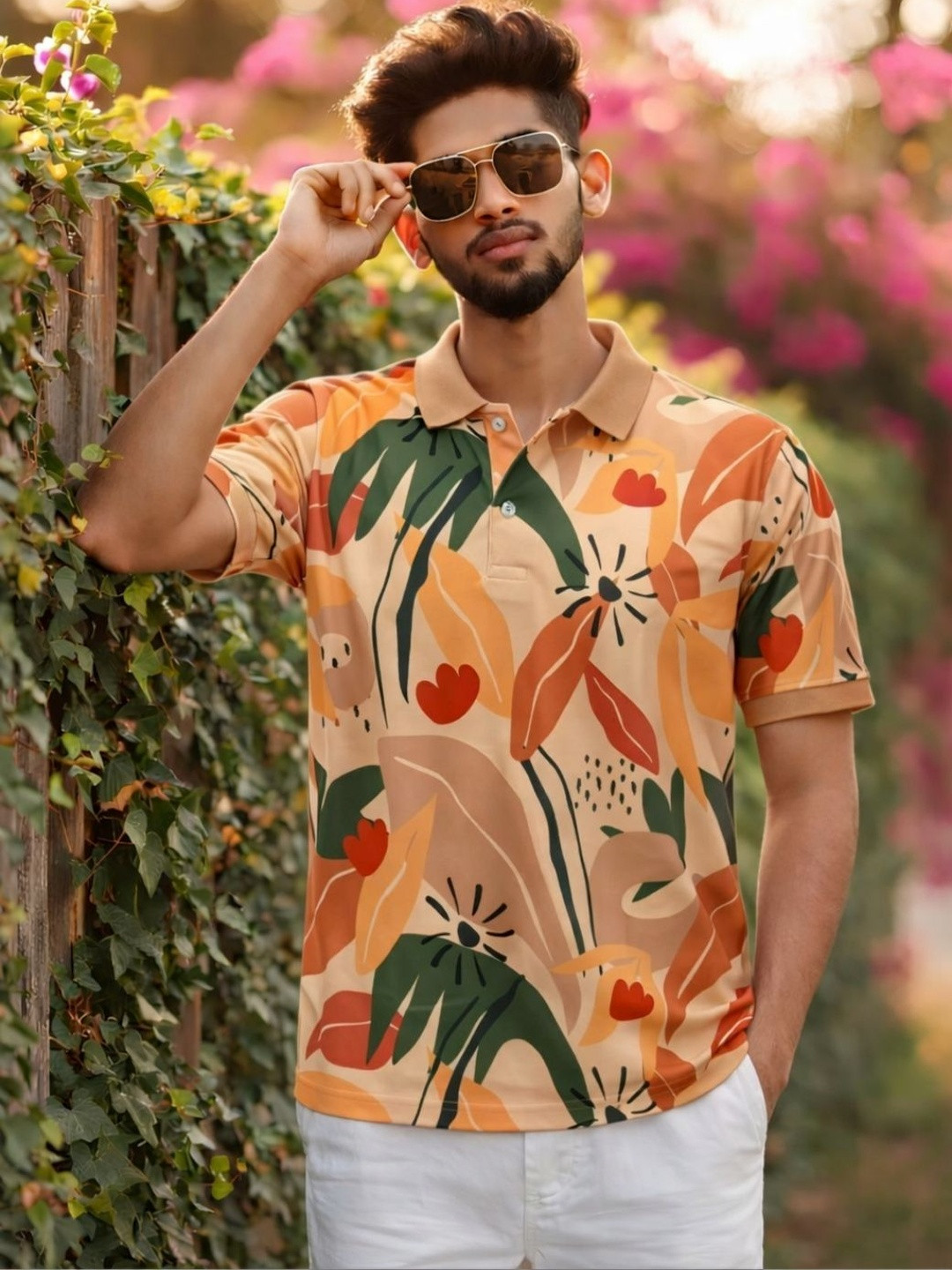 Tshirts Buddy Men Floral Printed Polo Collar Tropical T-shirt