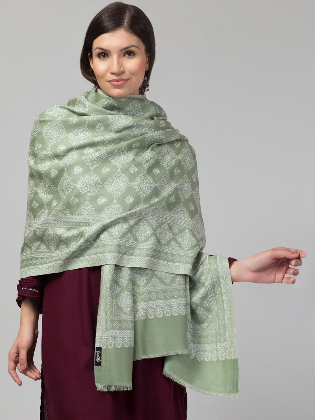 Tweedle Ethnic Motifs Woven Design Acrylic Woollen Shawl