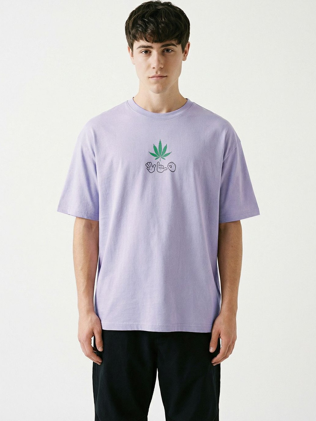 Crazymonk Peace and Love Printed Drop-Shoulder Pure Cotton Oversized T-shirt