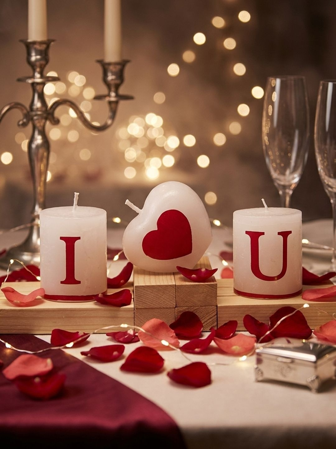 atorakushon Heart Shaped 3Pcs Scented 1 Wick Rose Solid Geometric Regular Pillar Candles