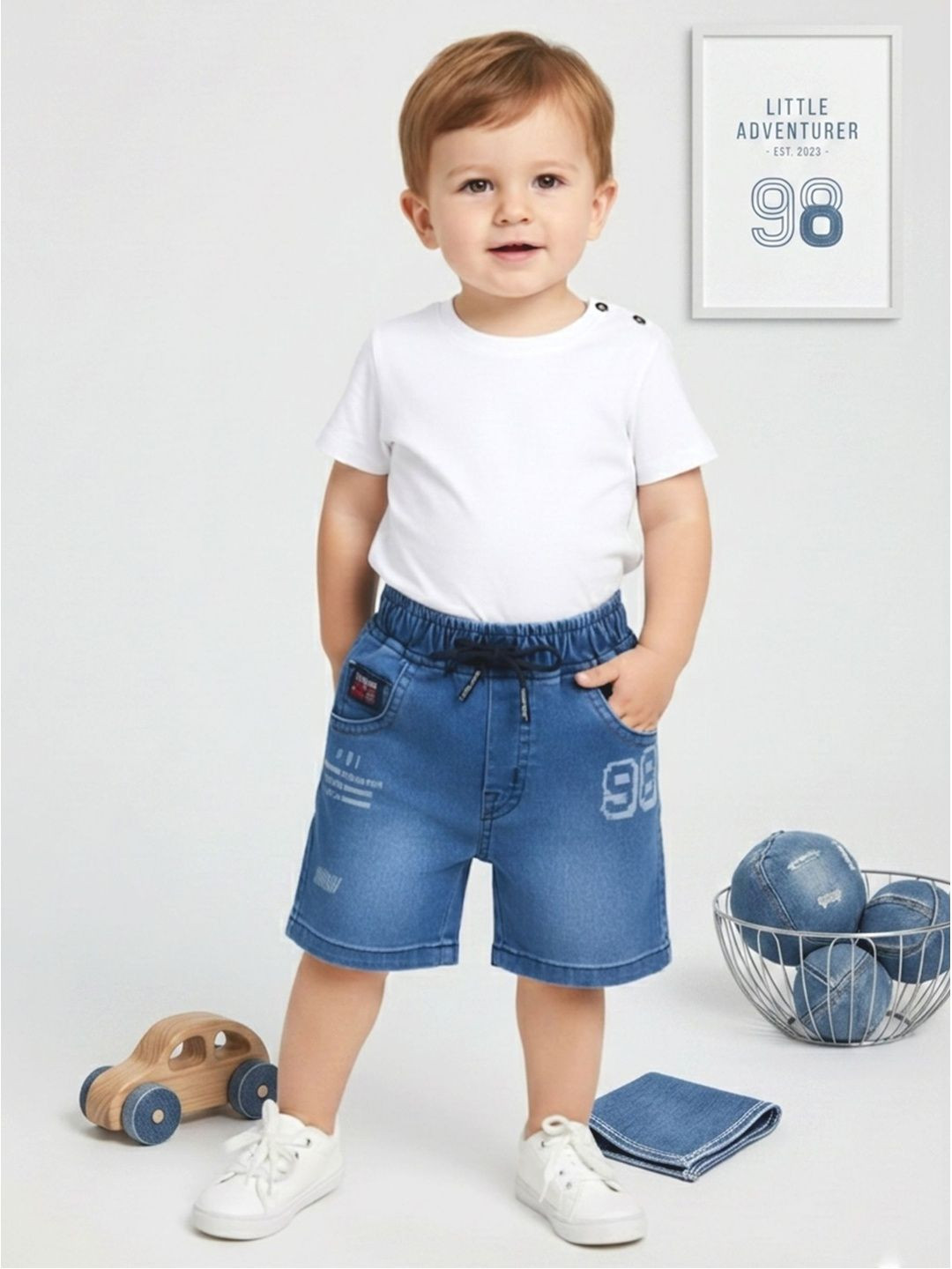 KINDLE Boys Typography Printed Denim Shorts