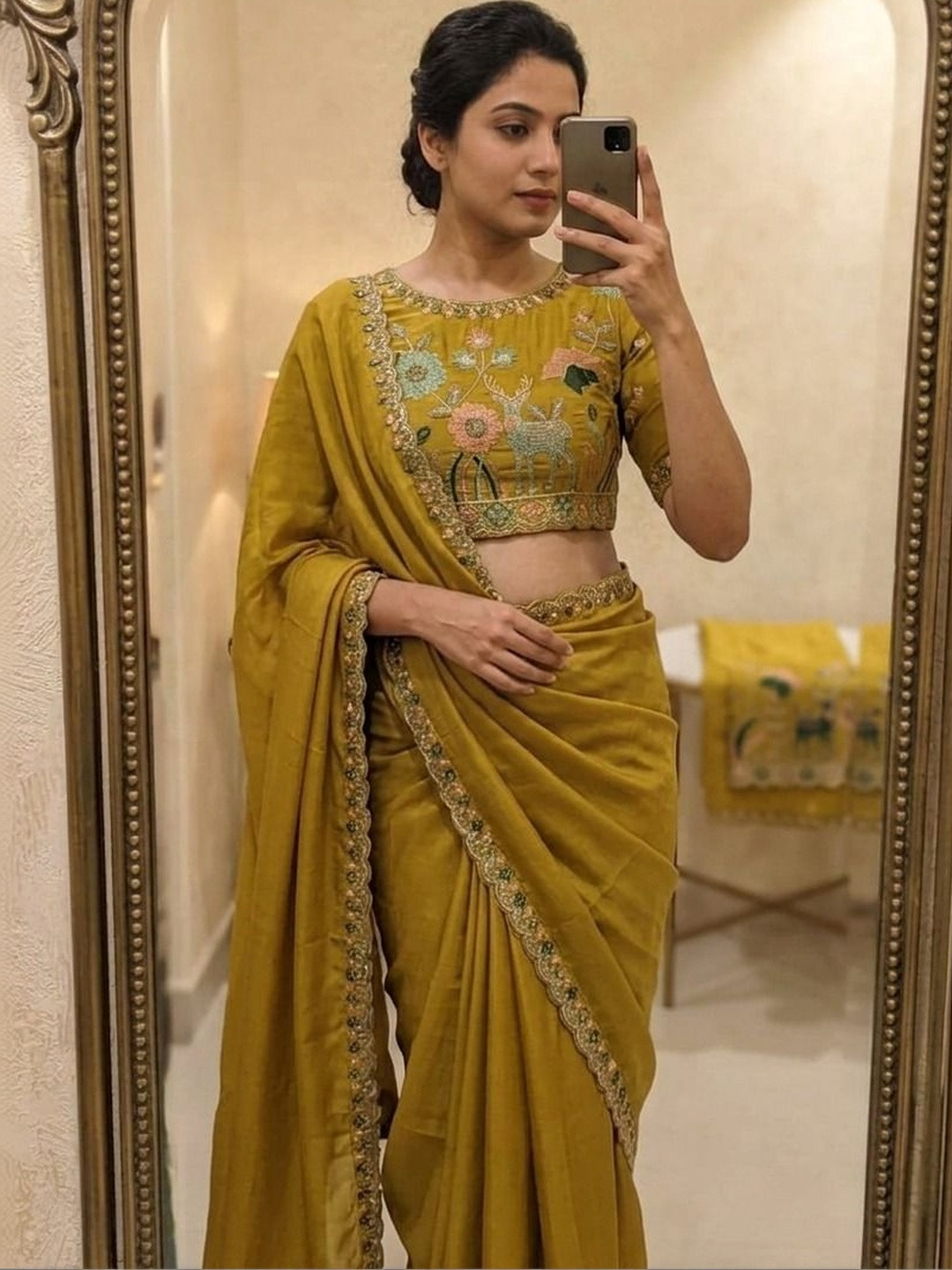 Jyotinox Embroidered Poly Georgette Heavy Work Ikat Saree