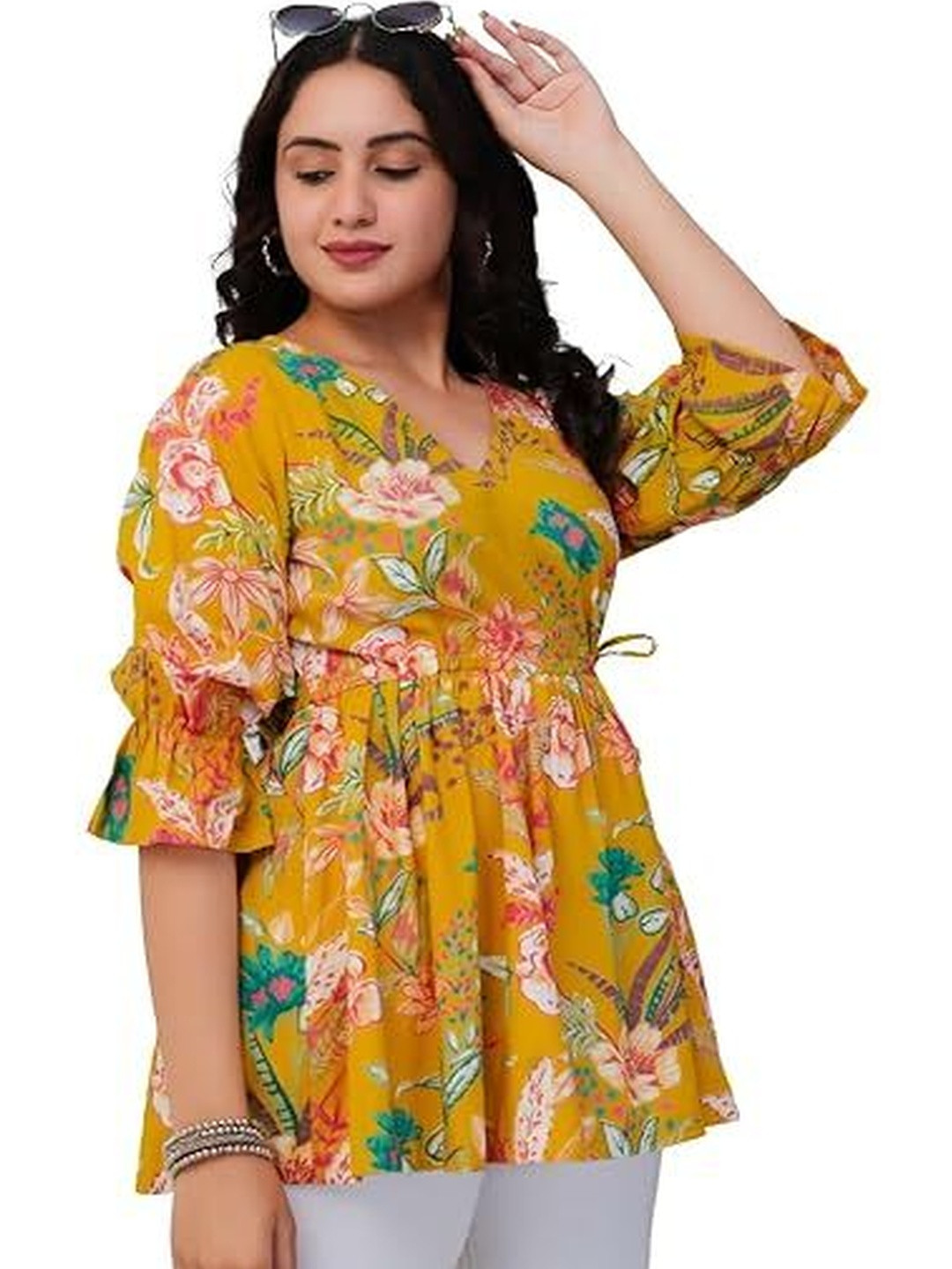 Threadflix Floral Print Cotton Blend Top