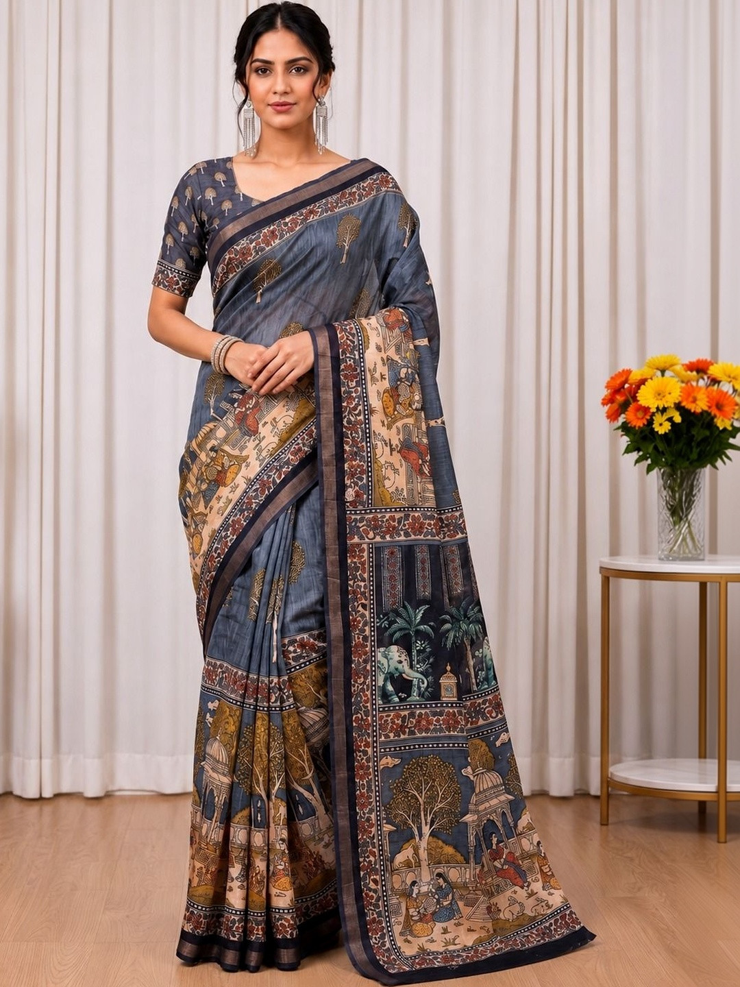 Varutex Warli Cotton Blend Khadi Saree
