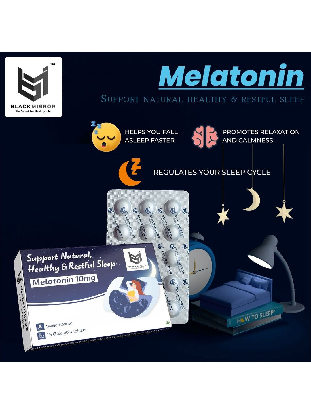 BLACK MIRROR Melatonin 10mg Chewable Tablets - 15 Tablets