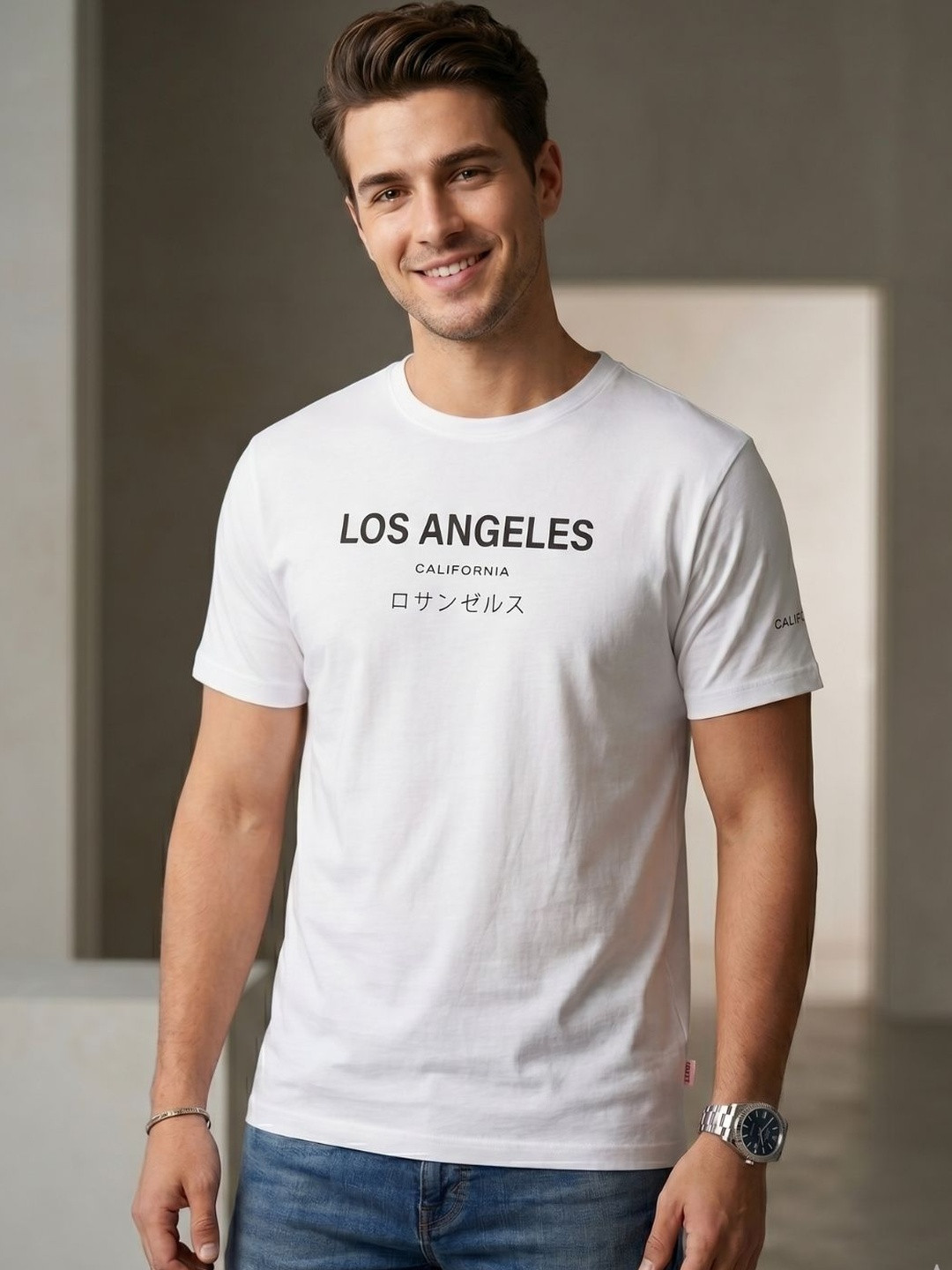 WEET Men Typography Printed Round Neck Cotton T-shirt