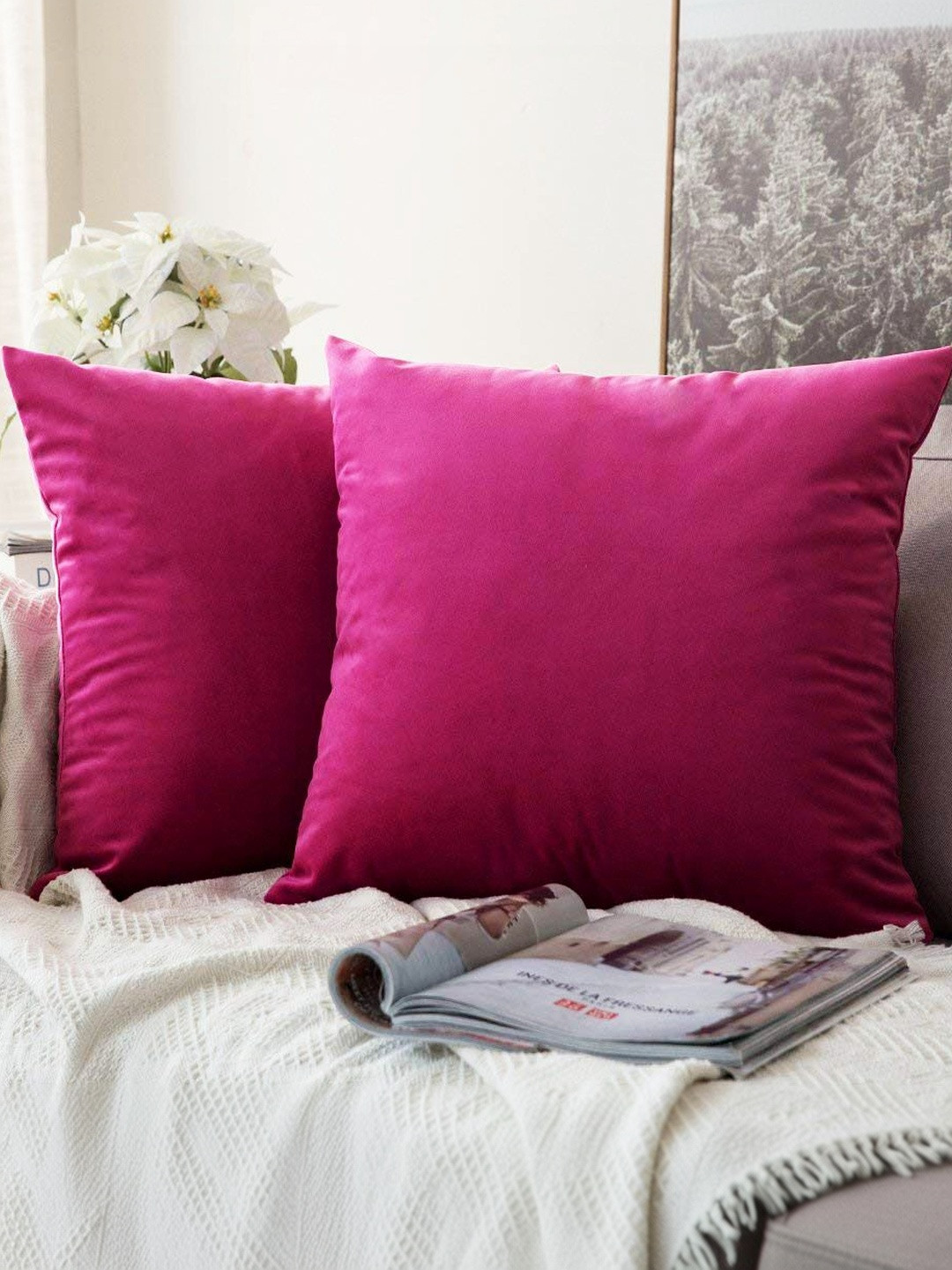 Khooti Pink Set of 2 Velvet Square Cushion Covers