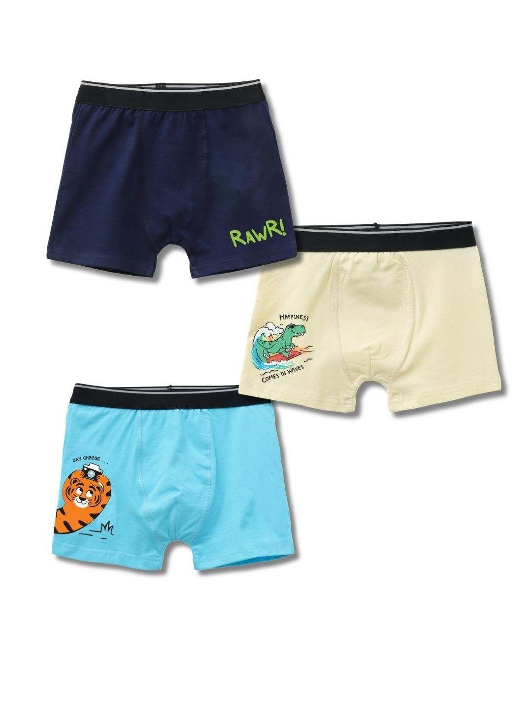 ADORE A BOO Boys Pack of 3 Cotton Blend Printed Trunks