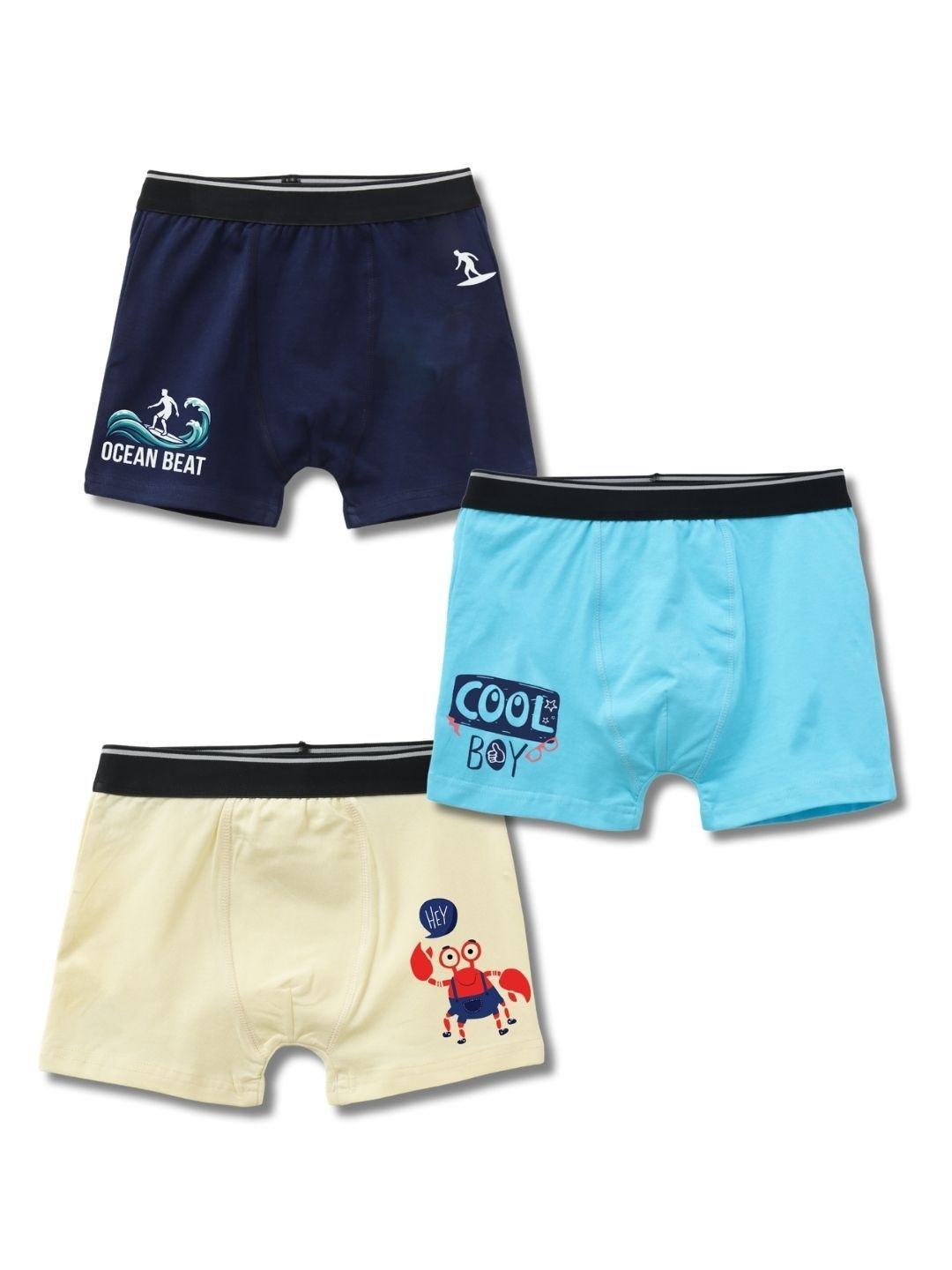 ADORE A BOO Boys Pack of 3 Cotton Blend Printed Trunks