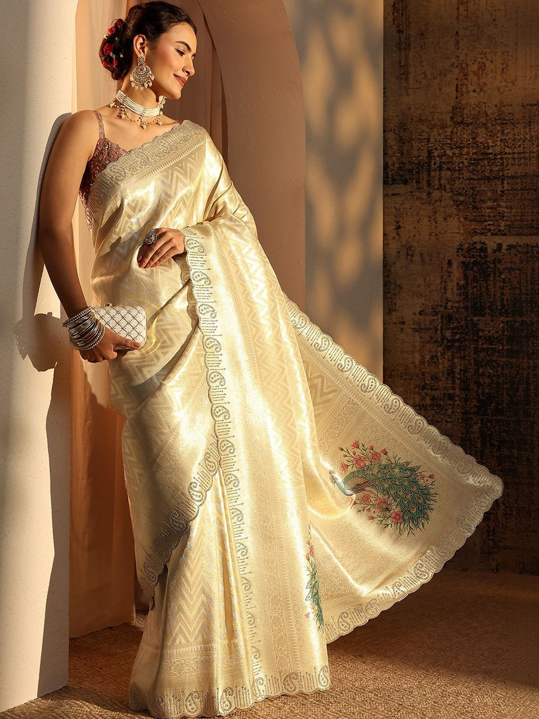 Libas Woven Design Zari Silk Blend Saree
