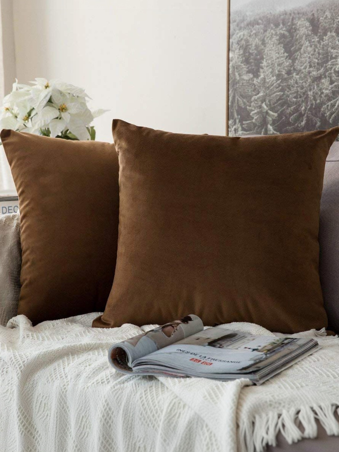 Khooti Brown Set of 2 Velvet Square Cushion Covers