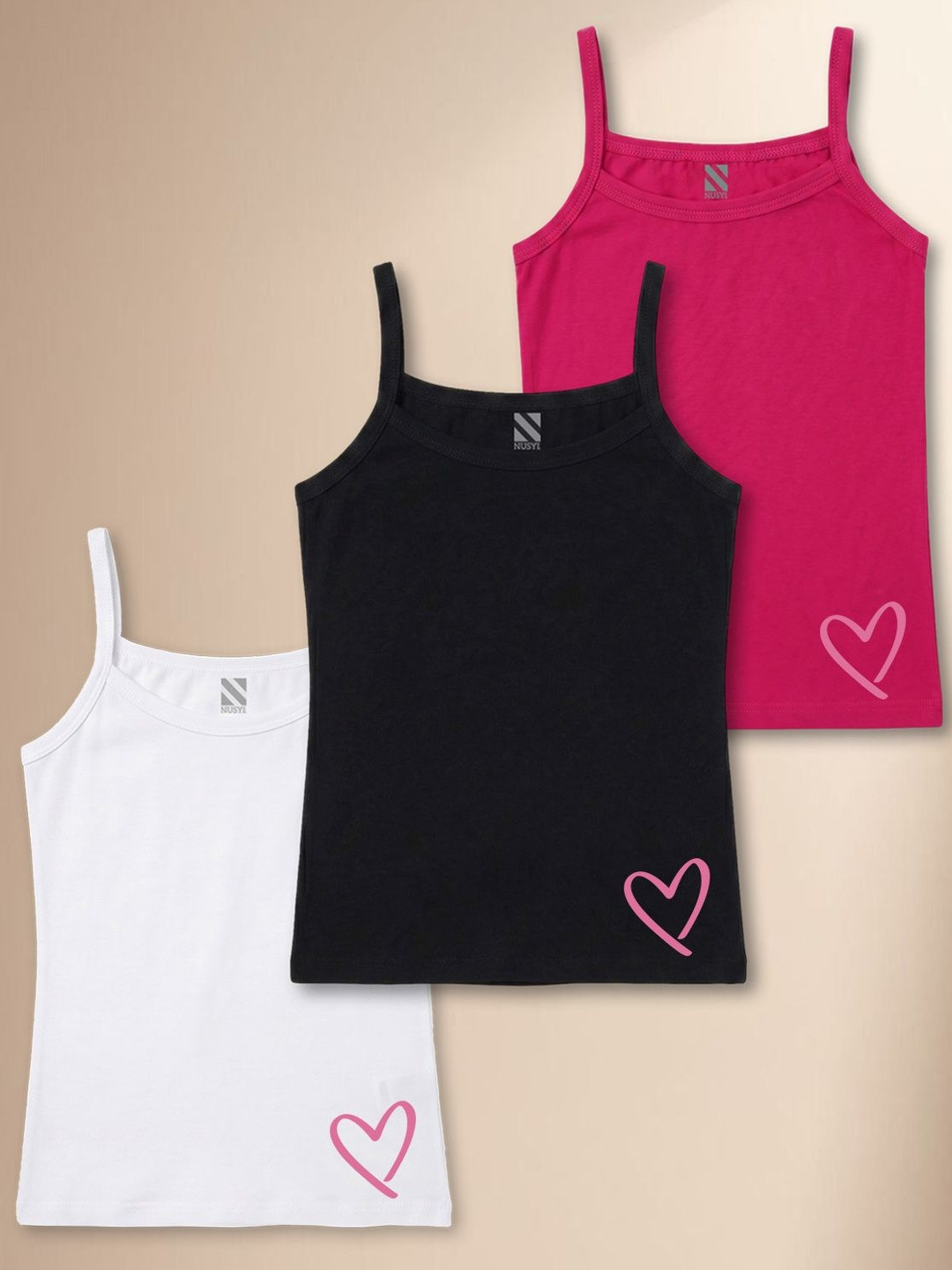 NUSYL Girls Pack Of 3 Printed Breathable Camisoles