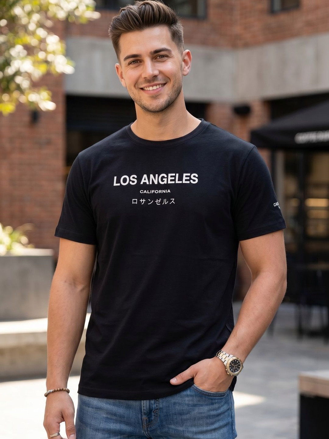 WEET Men Typography Printed Round Neck Cotton T-shirt
