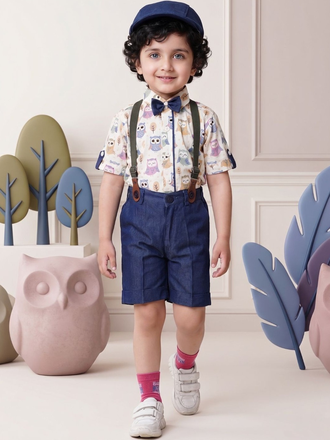 Aj DEZInES Boys Printed Pure Cotton Shirt with Shorts Clothing Set