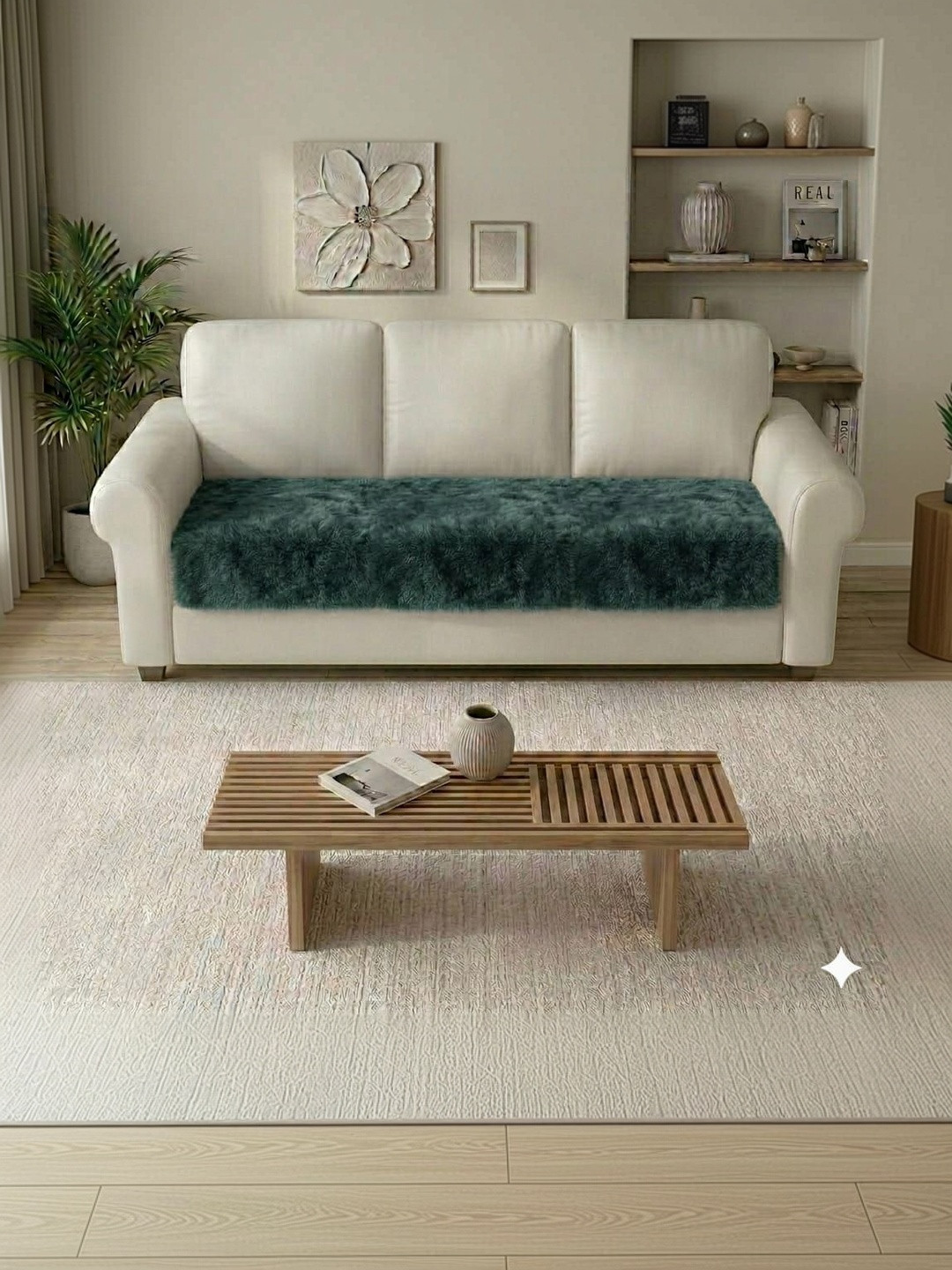 RAINBOW FURNISHINGS Green Solid Viscose Rayon Blend 3 Piece Sofa Cover Without Arms