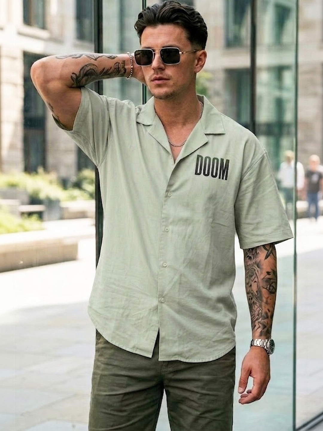 VEIRDO Oversized Camp Superhero Cotton Short Sleeves Fit Shirt