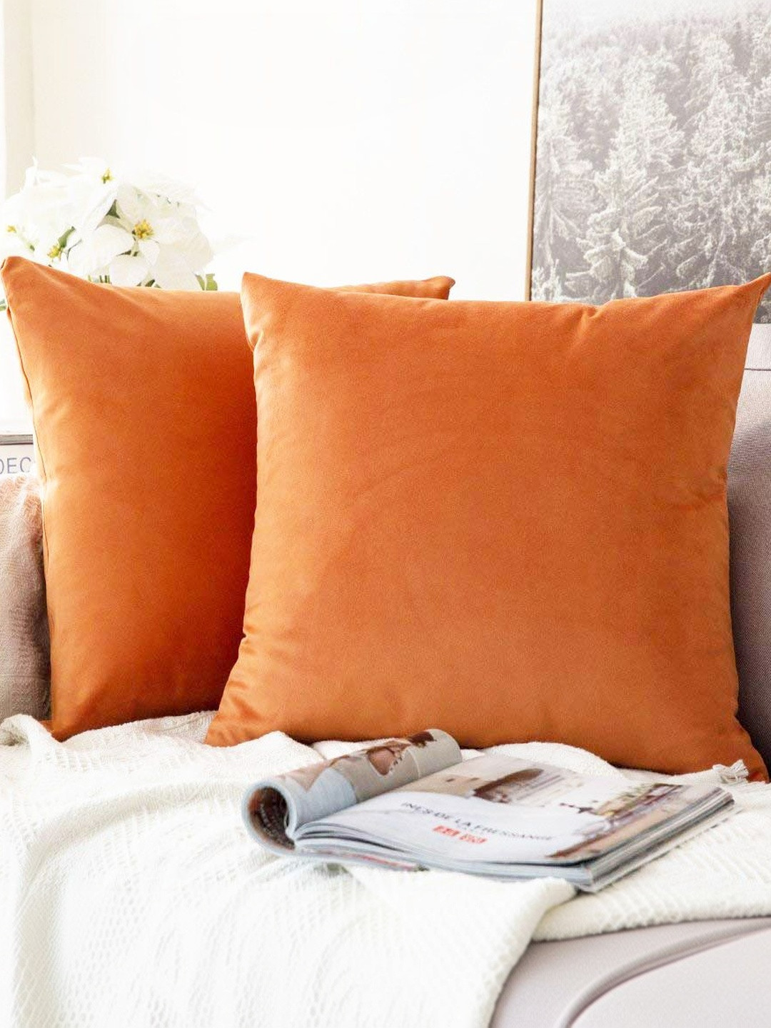 Khooti Orange Set of 2 Velvet Square Cushion Covers