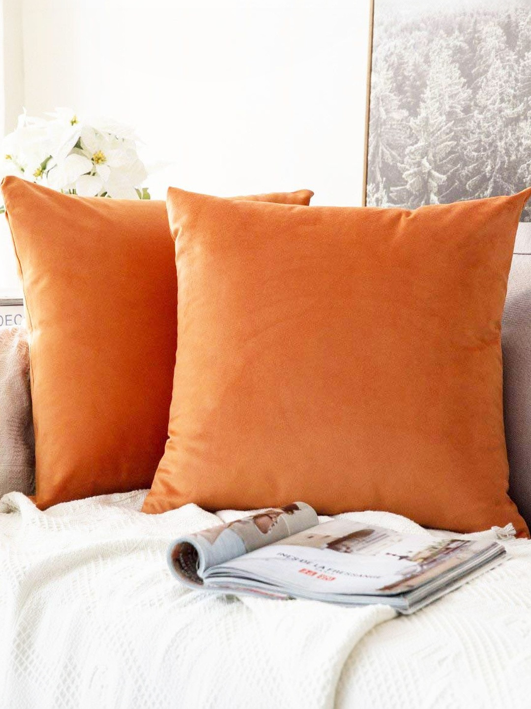 Khooti Orange Set of 2 Velvet Square Cushion Covers