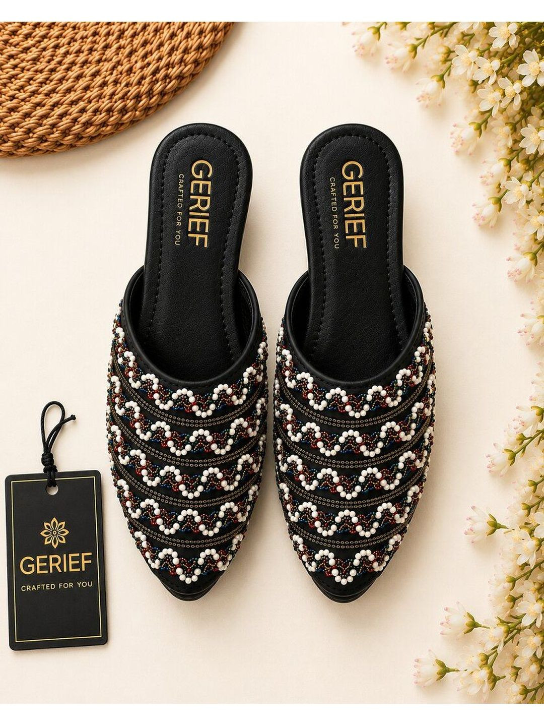GERIEF Women Embellished Party Mules Flats