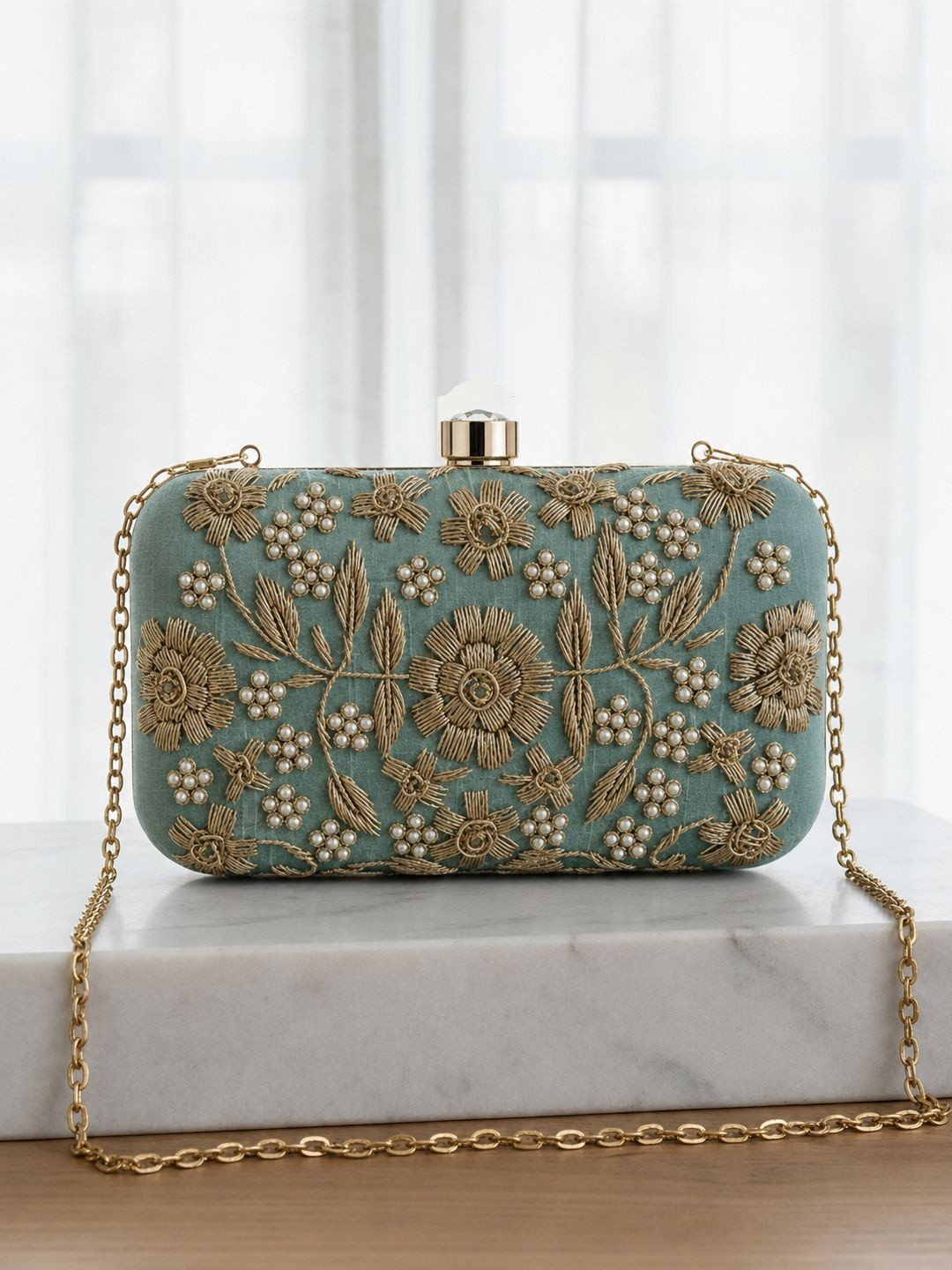 MaFs Embroidered Embellished Box Clutch