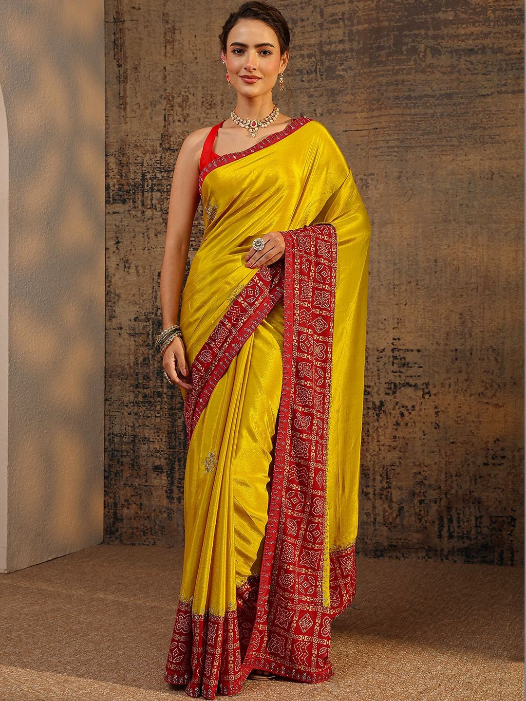 Libas Bandhani Embroidered Silk Blend Saree