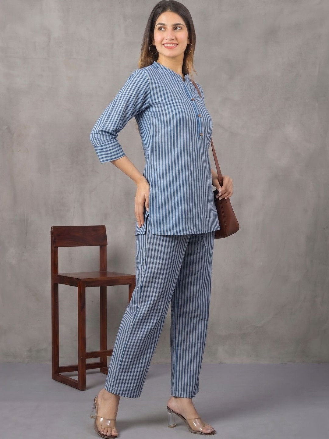 Anouk Rustic Cotton Striped Tunic with Trousers
