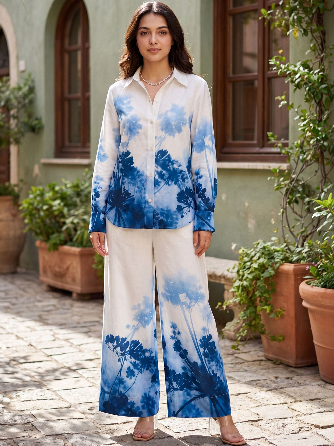 Woomn Floral Cotton Printed Shirt with Palazzos
