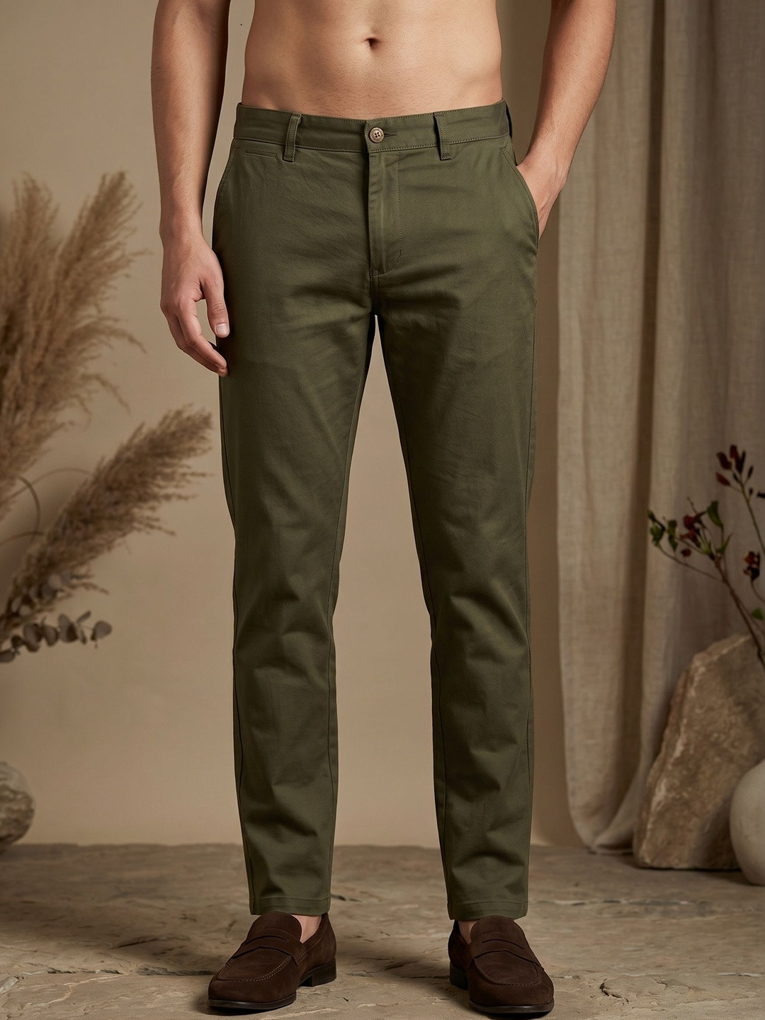 Tanip Men Relaxed Slim Fit Easy Wash Trousers