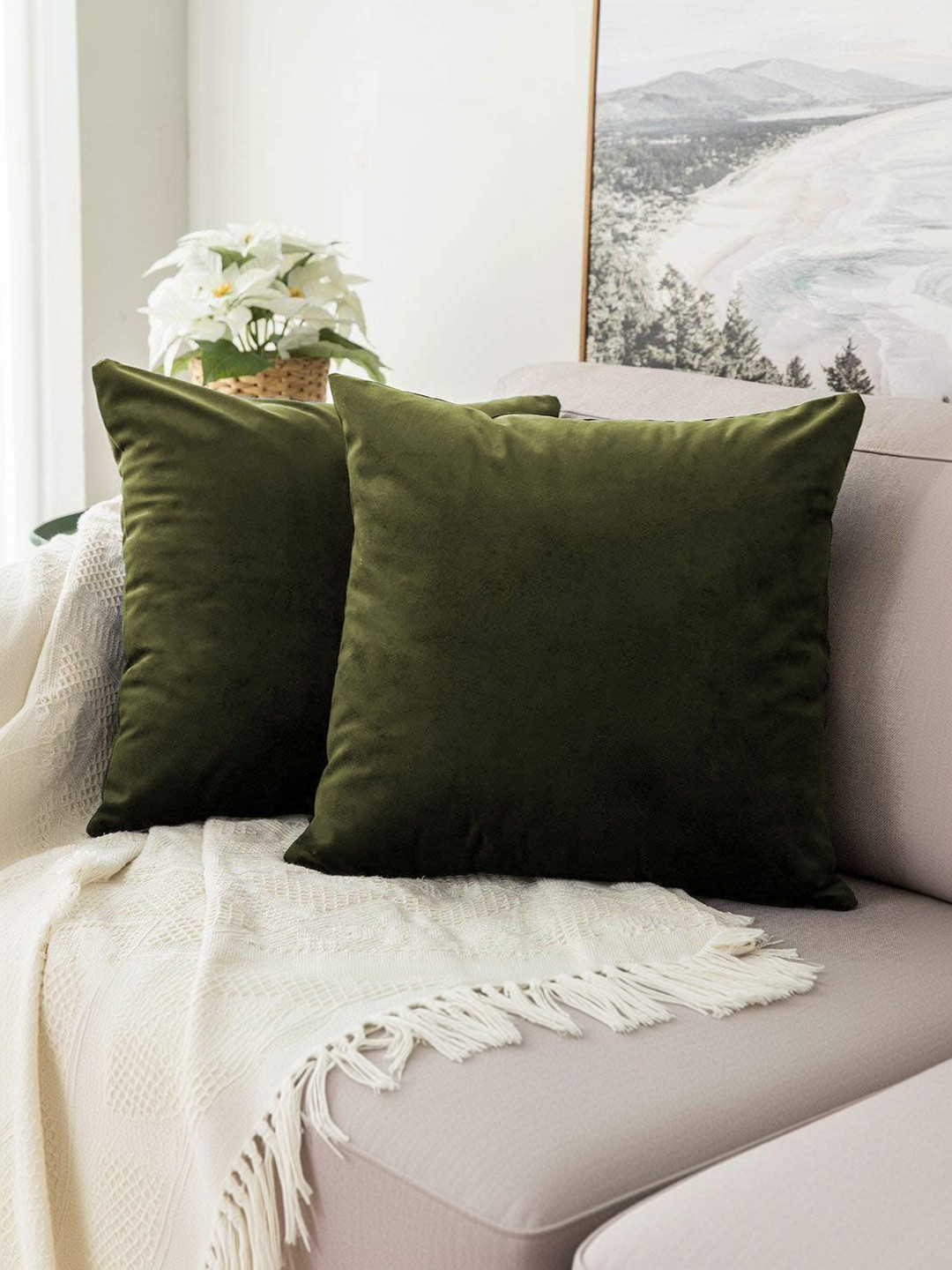 Khooti Green Set of 2 Velvet Square Cushion Covers