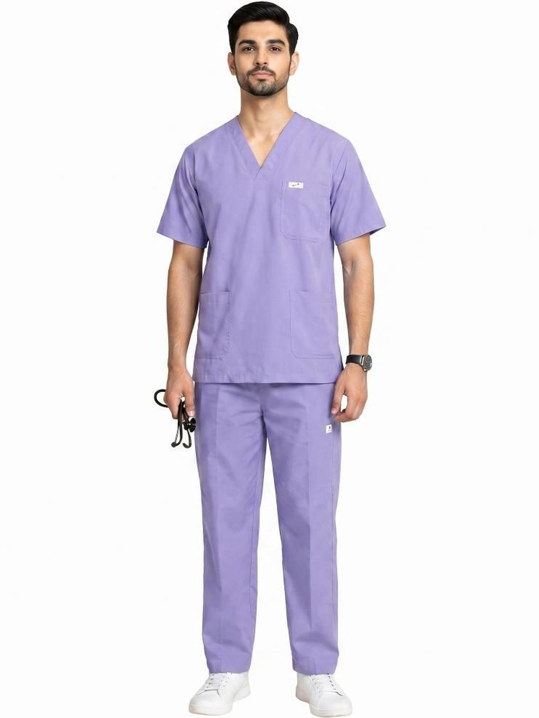 MAFATLAL Unisex Lavendor Solid Cotton 5-Pocket Scrub Set