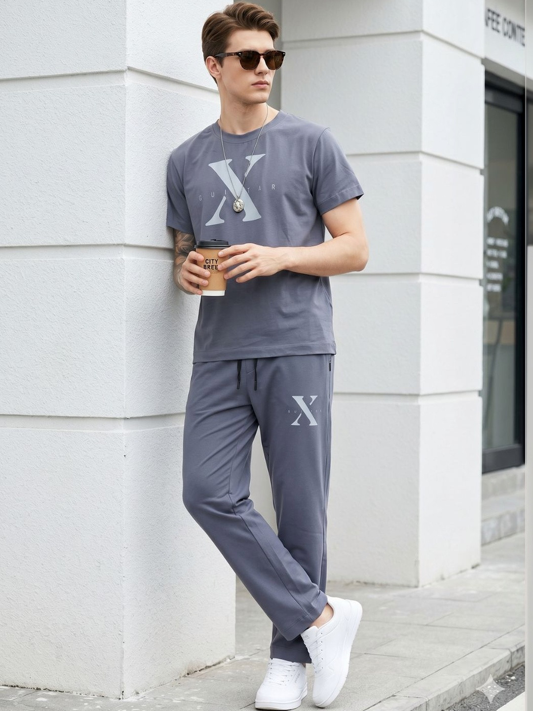 WEET Men Typography Printed Pure Cotton Night suit