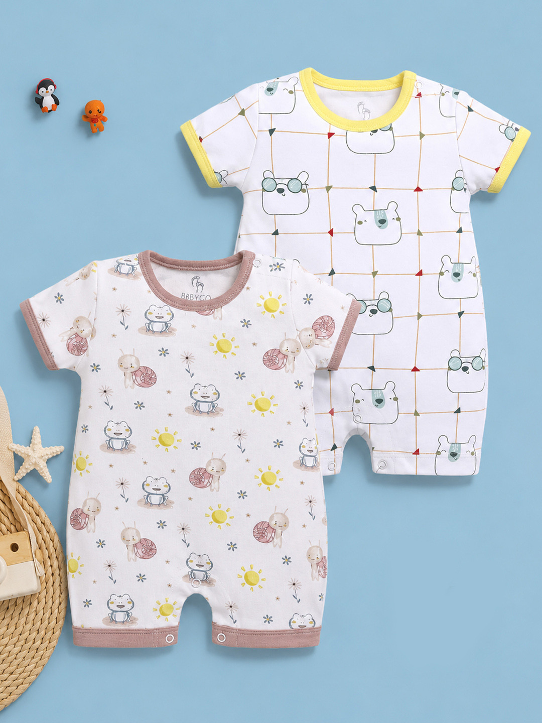 BABY GO Infants Boys Pack of 2 Printed Rompers