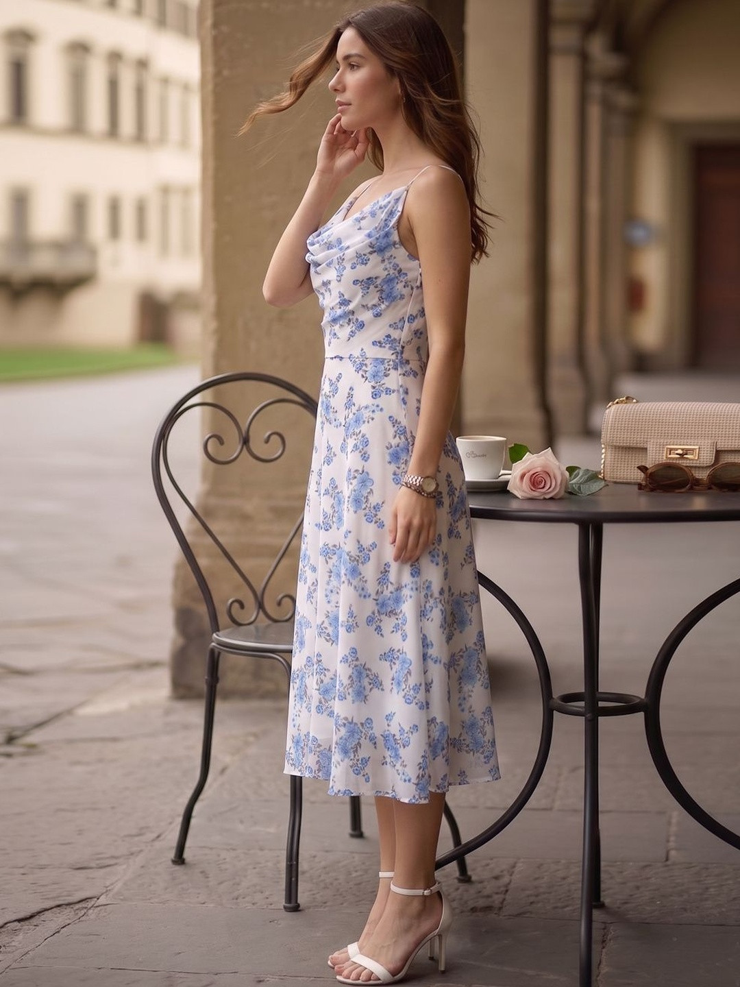 Aayu Floral Printed Georgette Fit & Flare Midi Dress