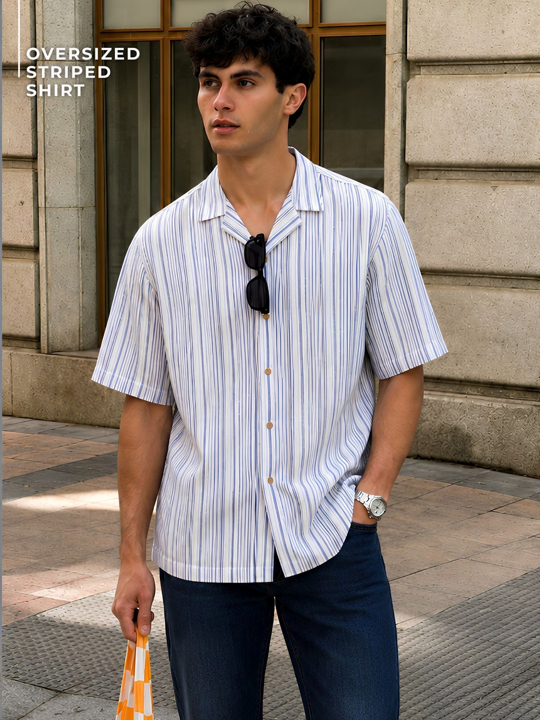 DENNISON Men Vertical Striped Oversized Casual Shirt