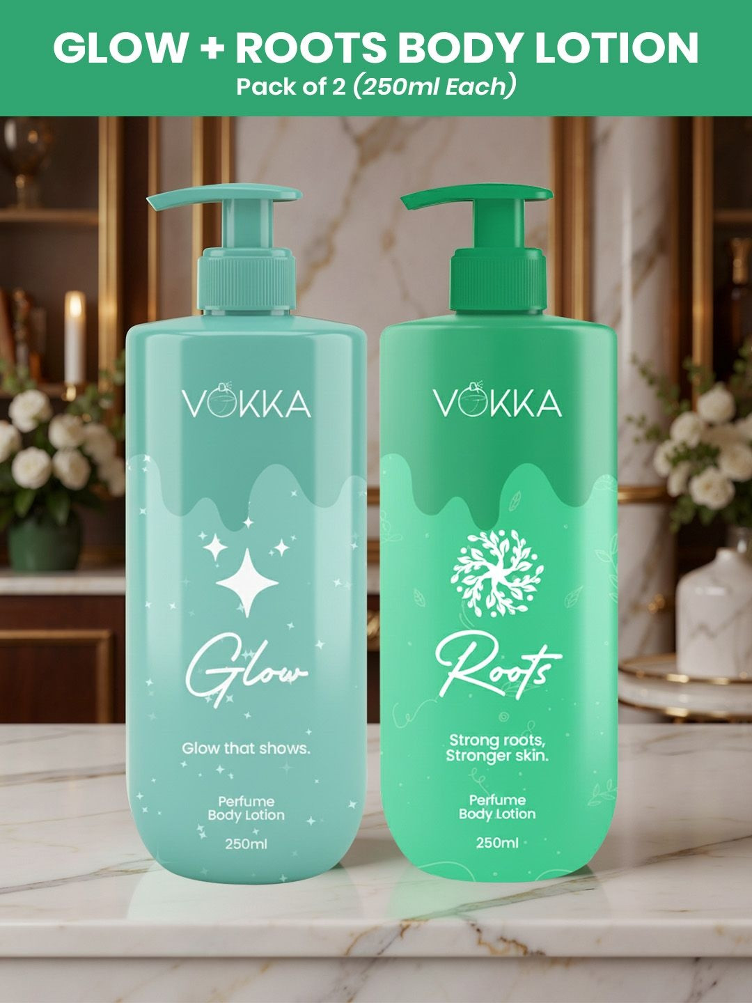 VOKKA Set Of 2 Glow & Roots Perfume Body Lotion - 250 ml Each