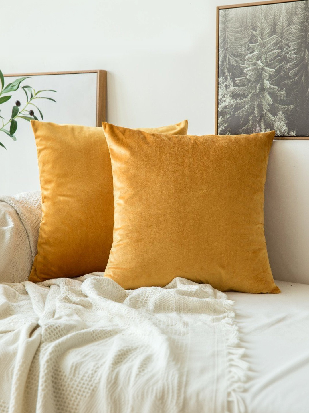 Khooti Gold-Toned Set of 2 Velvet Square Cushion Covers
